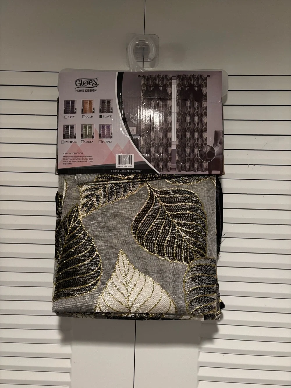 1 pair of GLO jeans Gold and Black Leaf Jacquard Drapery Panel